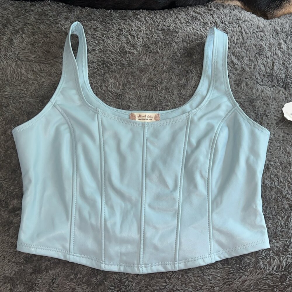 Altard State Light Blue Faux Leather Top